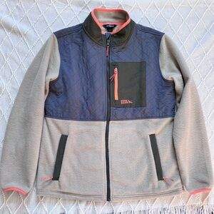 Eddie Bauer Polar Fleece Jacket Kids Size XL (14/16) Zip Up Beige Purple Quilted